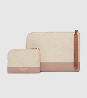 The Makeup Pouch - Herringbone and Mauve